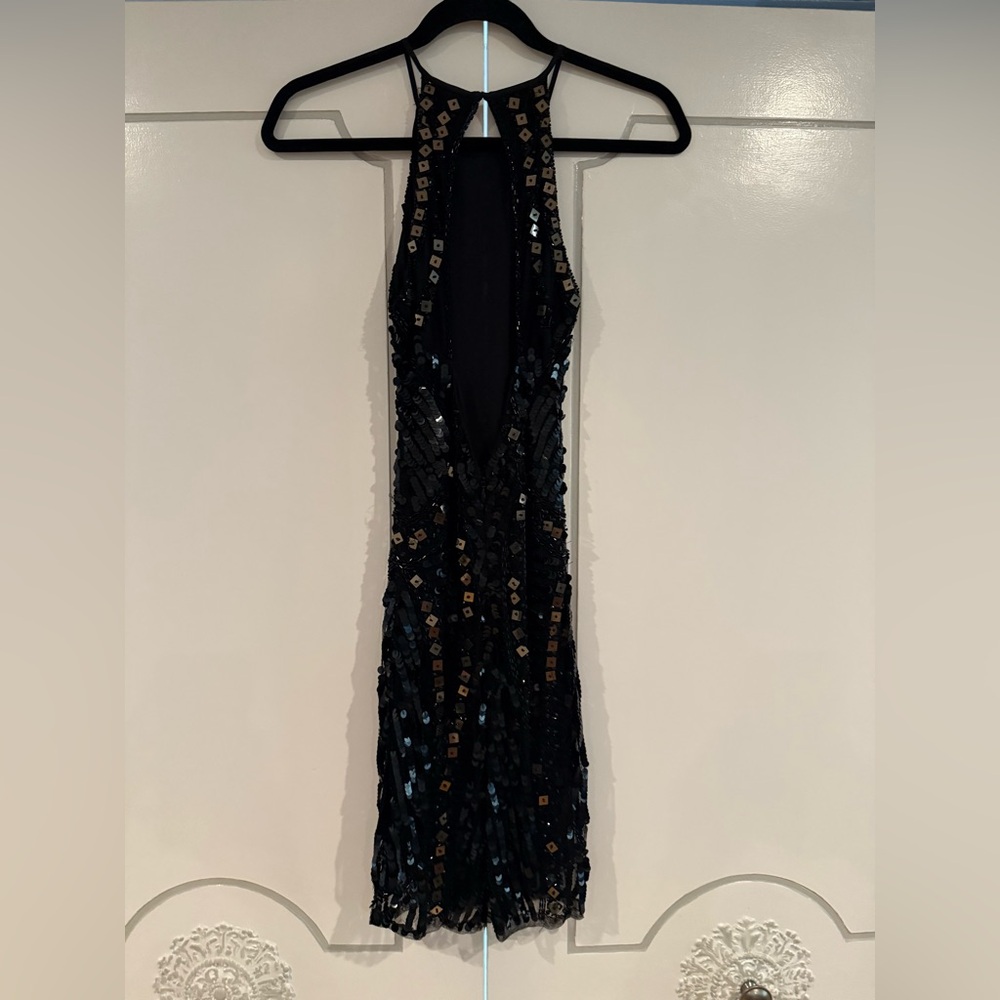 Revolve Parker Jaden Beaded Sequin Open Back Little Black Cocktail Dress - Picture 12 of 17